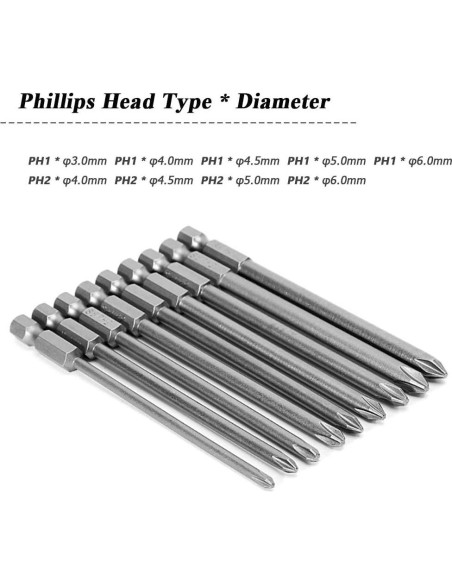 Juego de 9 Puntas de Destornillador Phillips Mesee 100mm Juego de 9 Puntas de Destornillador Phillips Mesee 100mm
