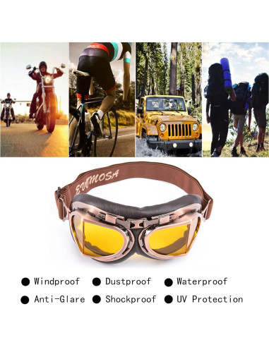 Gafas de motocicleta Evomosa MG55 vintage con lentes amarillos