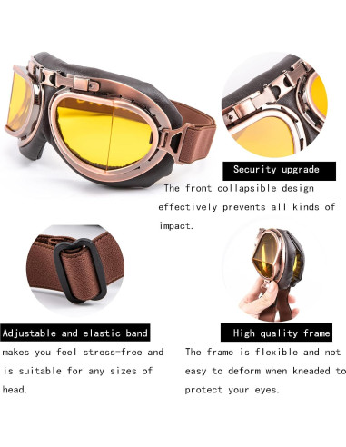 Gafas de motocicleta Evomosa MG55 vintage con lentes amarillos