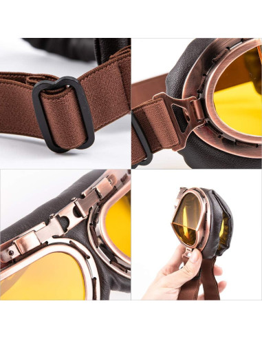 Gafas de motocicleta Evomosa MG55 vintage con lentes amarillos