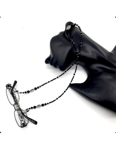 Cadena de Gafas Hecha a Mano ALBATROSART con Cuentas de Ágata Negra