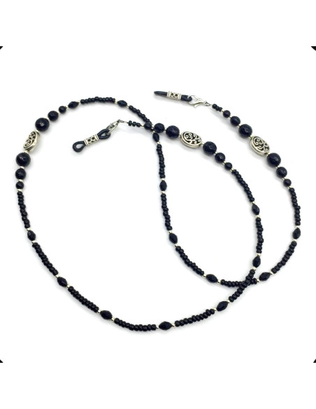 Cadena de Gafas Hecha a Mano ALBATROSART con Cuentas de Ágata Negra Cadena de Gafas Hecha a Mano ALBATROSART con Cuentas de Ágata Negra