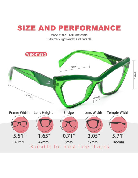Gafas de Bloqueo de Luz Azul JFXQDR RF6216 Ojo de Gato Verde Gafas de Bloqueo de Luz Azul JFXQDR RF6216 Ojo de Gato Verde