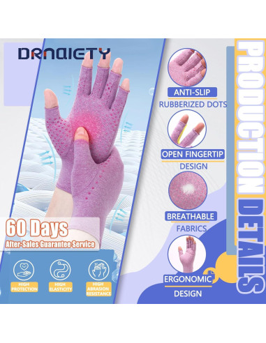 Guantes de Compresión DRNAIETY para Artritis Sin Dedos L Púrpura
