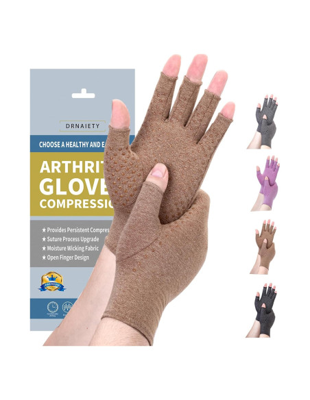 Guantes de Compresión DRNAIETY para Artritis - Sin Dedos L Caqui Guantes de Compresión DRNAIETY para Artritis - Sin Dedos L Caqui
