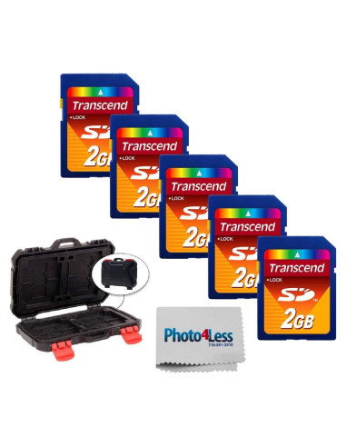 Paquete 5 Tarjetas SD 2GB Transcend + Funda Vivitar + Paño