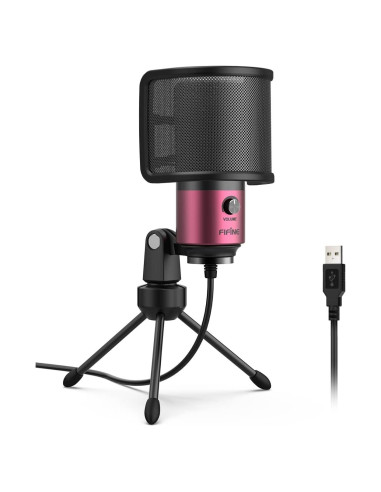Micrófono de Condensador USB FIFINE K669 Rosa con Filtro Anti-pop