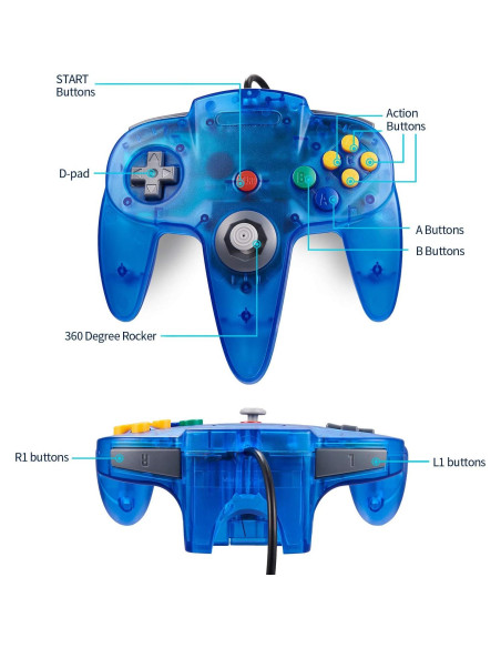 2 Controladores Clásicos N64 miadore Azul Selva/Naranja 2 Controladores Clásicos N64 miadore Azul Selva/Naranja