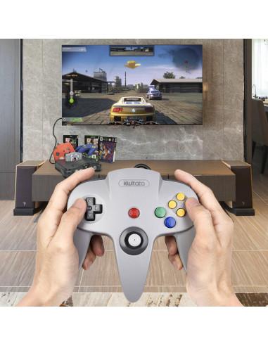 Controlador KIWITATA N64 Rosa y Gris con Cable 1.7m