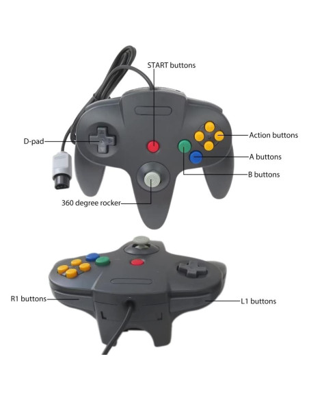 Controlador Clásico con Cable USonline911 para N64 - Negro y Gris Controlador Clásico con Cable USonline911 para N64 - Negro y Gris