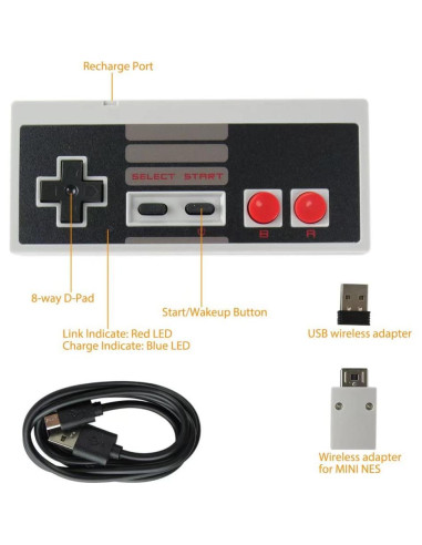 Controlador Inalámbrico INGQI para NES Clásica 2 Piezas