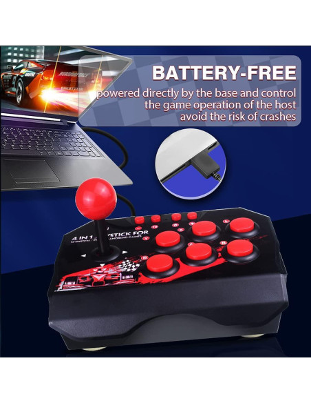 Joystick con Cable CUIFATI para Videojuegos, 6 Botones, Negro y Rojo Joystick con Cable CUIFATI para Videojuegos, 6 Botones, Negro y Rojo