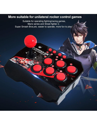 Joystick con Cable CUIFATI para Videojuegos, 6 Botones, Negro y Rojo