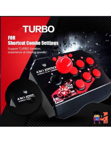Joystick con Cable CUIFATI para Videojuegos, 6 Botones, Negro y Rojo
