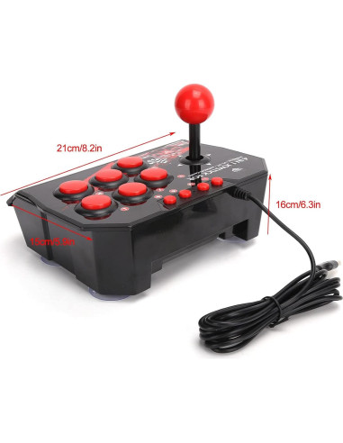 Joystick con Cable CUIFATI para Videojuegos, 6 Botones, Negro y Rojo