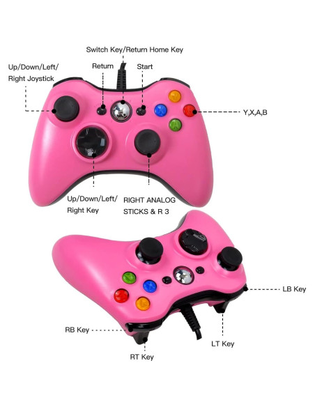 Gamepad USB Con Cable USonline911 Rosa para Xbox 360 Gamepad USB Con Cable USonline911 Rosa para Xbox 360