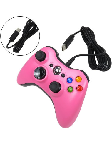 Gamepad USB Con Cable USonline911 Rosa para Xbox 360