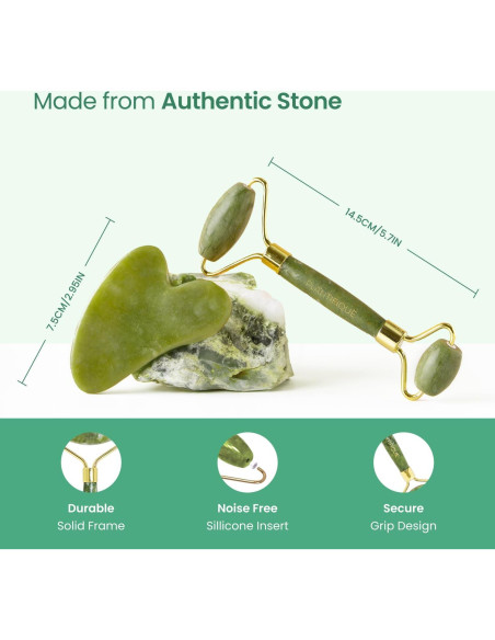 Set de Rodillo Facial y Gua Sha PLANTIFIQUE Jade Verde Set de Rodillo Facial y Gua Sha PLANTIFIQUE Jade Verde