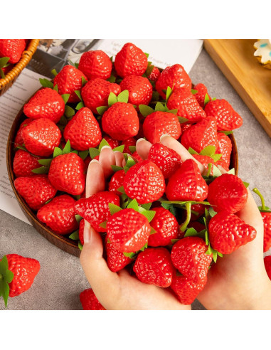 Fresas Artificiales CLESDF 40Pcs Decoración Realista Cocina