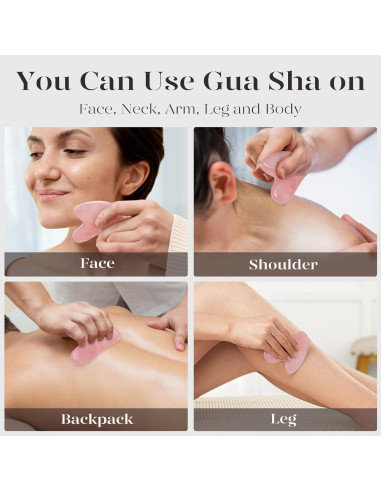 Herramienta Gua Sha BAIMEI Cuarzo Rosa para Masaje Facial