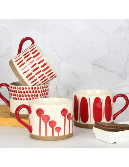 Juego de Tazas Cerámica Koja 15 oz Pintadas a Mano - Rojo Juego de Tazas Cerámica Koja 15 oz Pintadas a Mano - Rojo
