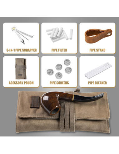 Pipa de Tabaco Whitluck con Estuche de Lona y Accesorios