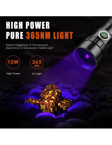 Linterna UV 10W UniqueFire 501B-Pro Recargable USB-C