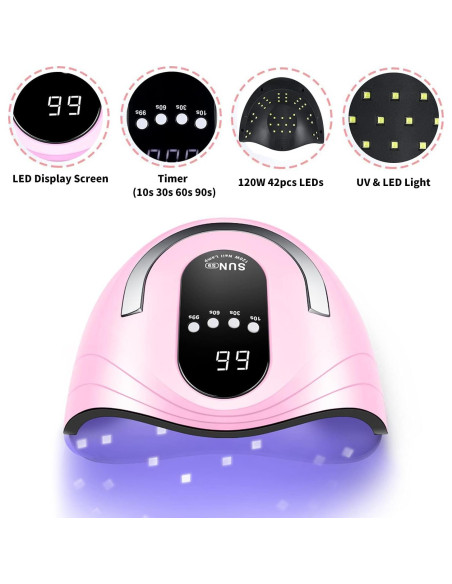 Lámpara de Uñas UV Gel Sunrich 120W Rosa con Temporizador Lámpara de Uñas UV Gel Sunrich 120W Rosa con Temporizador