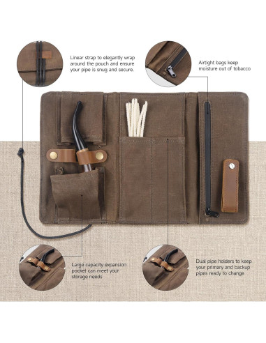 Estuche de Pipa de Tabaco OGABEL Lona Impermeable Marrón
