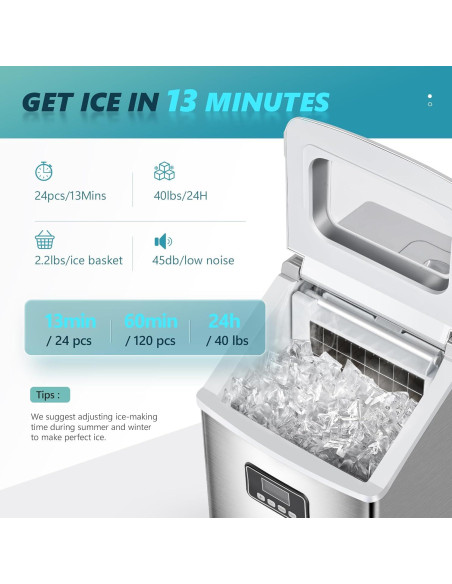 Máquina de Hielo EUHOMY 40 kg/día Compacta y Portátil Máquina de Hielo EUHOMY 40 kg/día Compacta y Portátil