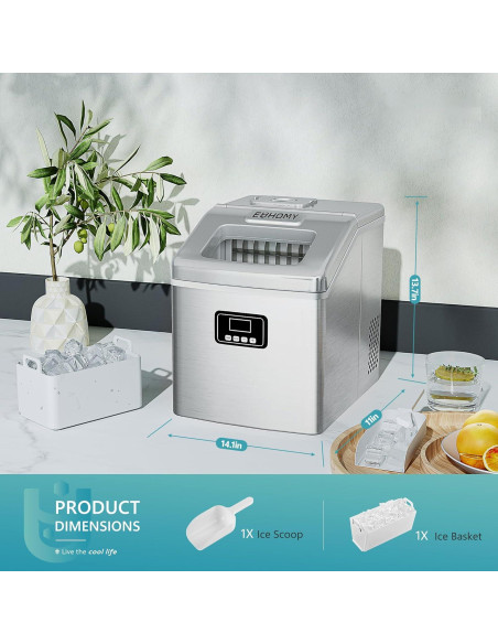 Máquina de Hielo EUHOMY 40 kg/día Compacta y Portátil Máquina de Hielo EUHOMY 40 kg/día Compacta y Portátil