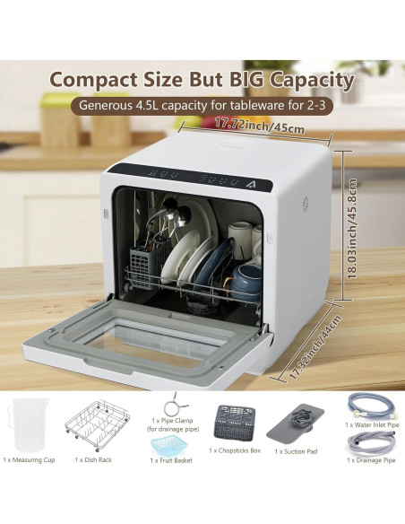 Lavavajillas Portátil ACONEE 4.5L Compacto Blanco Lavavajillas Portátil ACONEE 4.5L Compacto Blanco