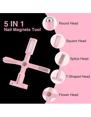 Herramienta Magnética NOVAL 5 en 1 para Uñas Rosa