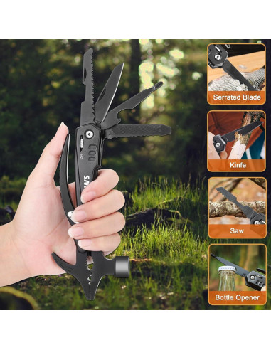 Multiherramienta 12-en-1 JSWS Martillo Camping Negro