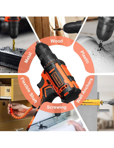 Taladro Inalámbrico VIWKO 20V con 42 Accesorios Naranja