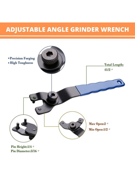 Llave de Tuerca Ajustable HILBERTBROOK para Grinder 4.5-7" Llave de Tuerca Ajustable HILBERTBROOK para Grinder 4.5-7"
