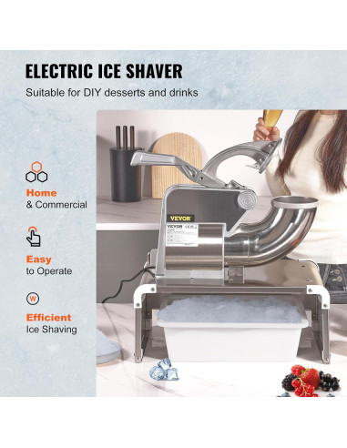 Máquina de Nieve VEVOR 300W 299kg/h Doble Cuchilla 20Qt