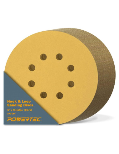 Discos de Lijado POWERTEC 100 Grano 5" 8 Agujeros Gancho