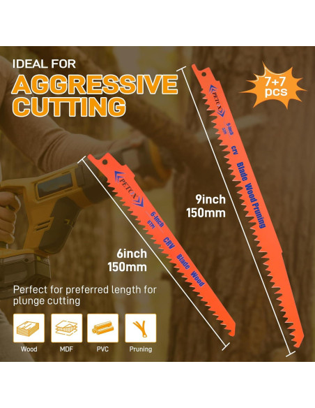 Juego de 14 Hojas de Sierra Recíproca PETOX 15.24cm 22.86cm Juego de 14 Hojas de Sierra Recíproca PETOX 15.24cm 22.86cm