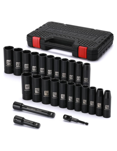 Juego de 25 Piezas de Impacto MIXPOWER 1/2" CR-V Métrico/SAE Juego de 25 Piezas de Impacto MIXPOWER 1/2" CR-V Métrico/SAE