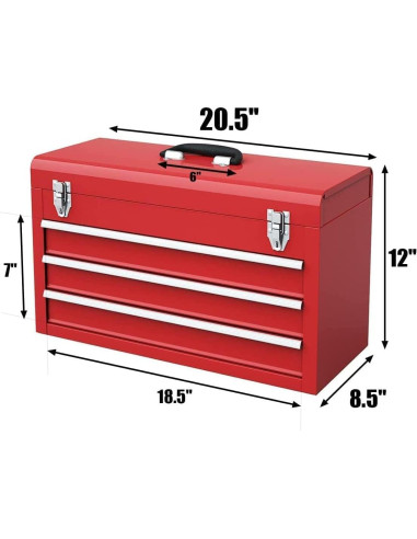 Caja de Herramientas Goplus 20" con 3 Cajones y Cierre Automático