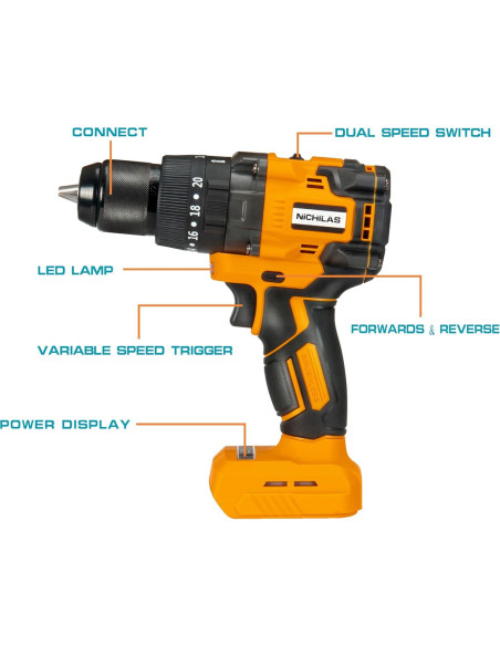 Taladro Inalámbrico Nichilas 20V 150Nm Motor Sin Escobillas Taladro Inalámbrico Nichilas 20V 150Nm Motor Sin Escobillas