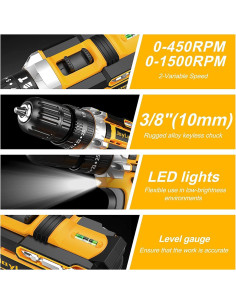 Taladro Inalámbrico JayLene 21V con 59 Accesorios y Luz LED 2
