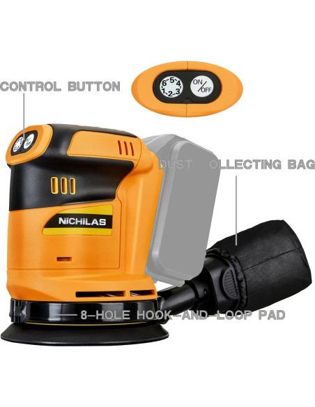 Lijadora Orbital Inalámbrica Nichilas 20V 6 Velocidades 21000RPM Lijadora Orbital Inalámbrica Nichilas 20V 6 Velocidades 21000RPM