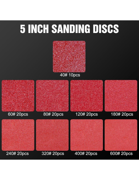 170 Piezas Discos de Lijado 5" Pukamam Granos Variados 170 Piezas Discos de Lijado 5" Pukamam Granos Variados