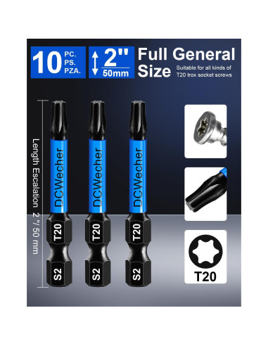 Paquete 10 Puntas Torx T20 5,08 cm Acero S2 Magnéticas