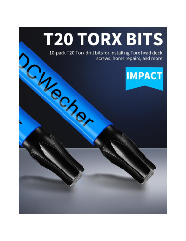 Paquete 10 Puntas Torx T20 5,08 cm Acero S2 Magnéticas