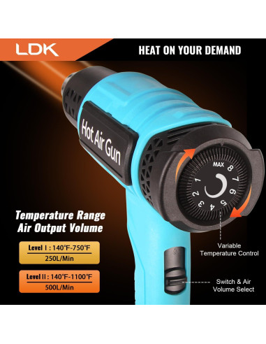 Pistola de Calor LDK 2000W con 4 Boquillas y Control T
