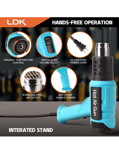 Pistola de Calor LDK 2000W con 4 Boquillas y Control T
