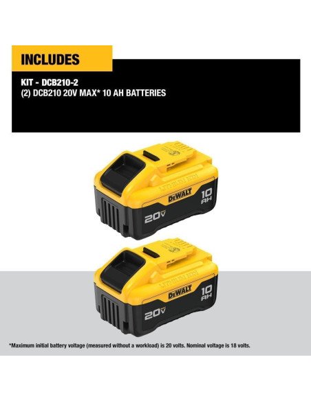 Batería DEWALT 20V MAX 10Ah Litio 2-Pack DCB210-2 Batería DEWALT 20V MAX 10Ah Litio 2-Pack DCB210-2